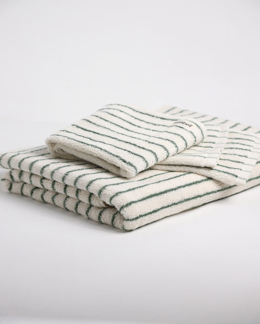 Набір рушників Білий у зелену смужку