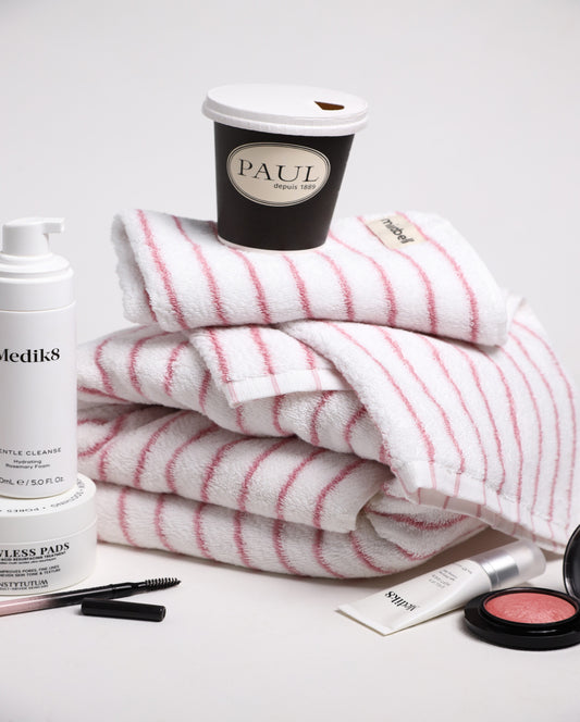 Набір рушників Білий у рожеву смужку